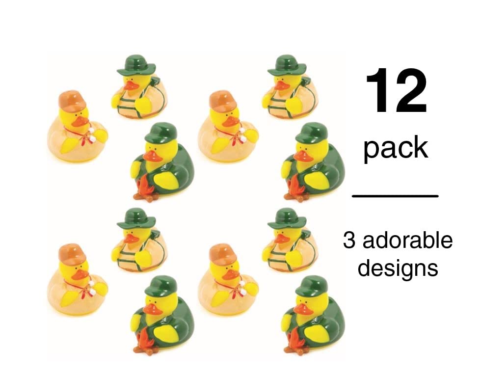 Fun Express Camping Rubber Ducks 12 Pack - Mini Ducks Party Favors for Kids Birthday | Bulk Toys Treasure Box Prizes for Classroom | Rubber Duckies