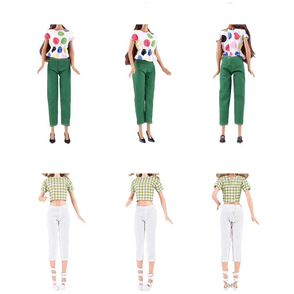 E-TING Lot 10 Items = Random Style 5 Sets Doll Clothes Casual Wear Outfit Tops + Pants with 5 Pair Shoes Accessories for 11.5 Inch Doll