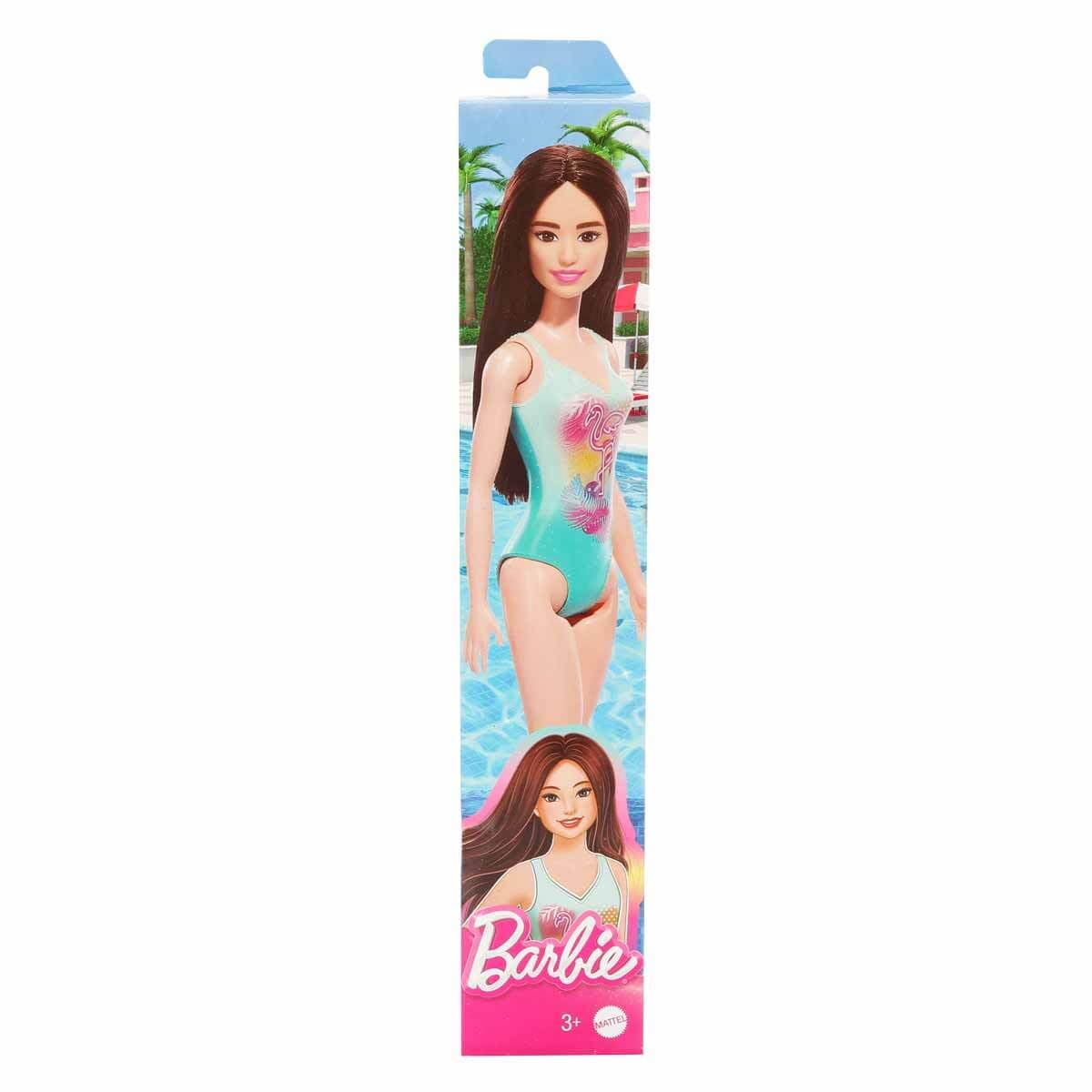 Beach Barbie Doll with Black Hair Wearing Tropical Blue Swimsuit