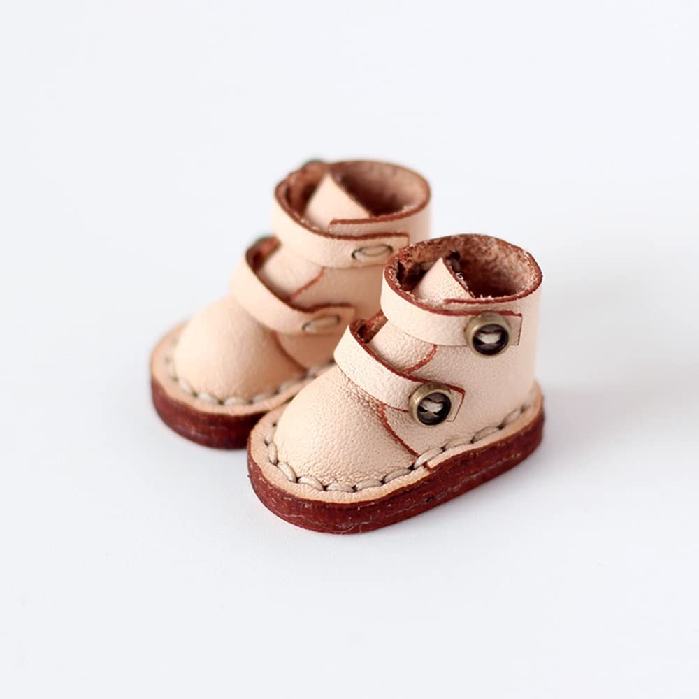 XiDonDon Leather Cowhide Handmade Shoes Boots for OB11,Molly, GSC, 1/12 BJD Doll Accessories (Creamy-White)