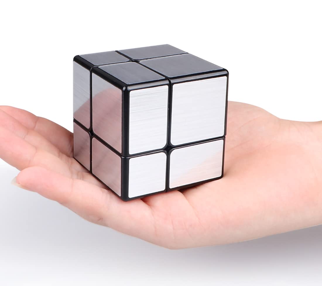 Mirror Speed Magic Cube 2X2 Puzzle 2x2x2 Speed Cube QiYi Toys 2x2 Speed Cube Magic Puzzle Cube for Children and Adults Silver