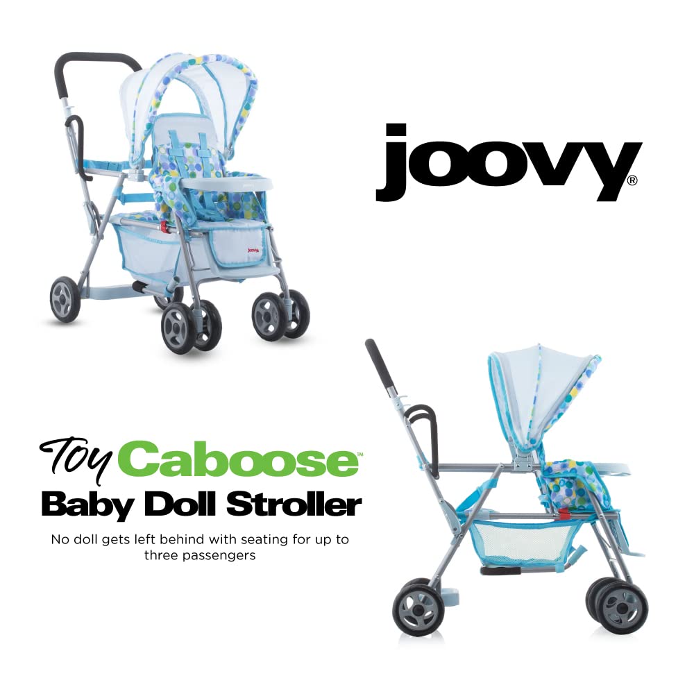 Joovy Toy Caboose Baby Doll Stroller Featuring Reclining Front Seat, Adjustable Footrest, Storage Basket, Extendable Canopy, and Snack Tray - Holds 3