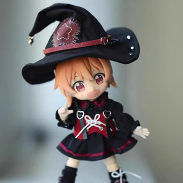 niannyyhouse OB11 Doll Clothes Magic Set, 1/12 Scale Hat Dress Vest Leg Guards, Action Figure Outfit (Red)