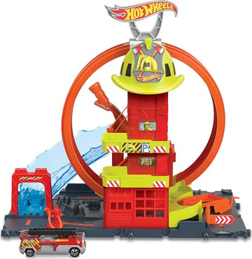 Hot Wheels City Super Loop Fire Station Playset & 1 Toy Car