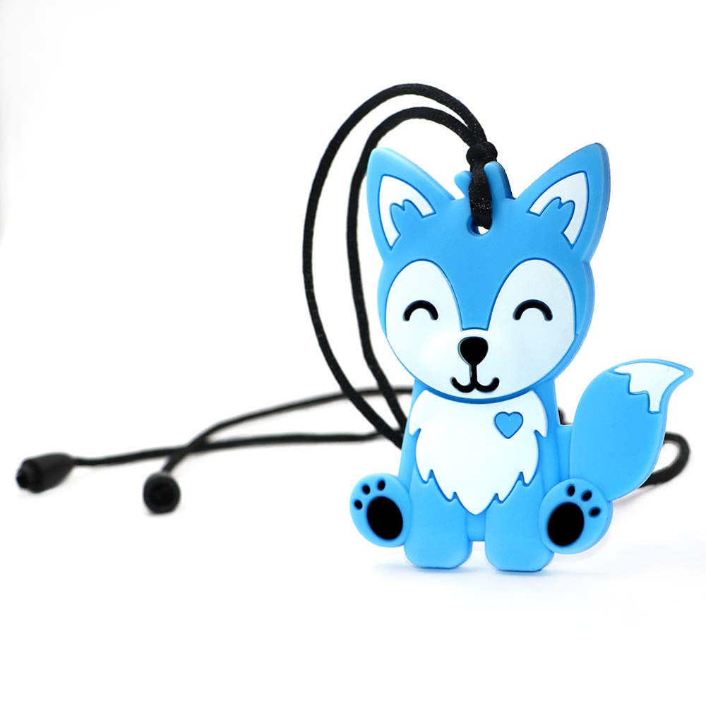 Sensory Chew Necklaces,2 Pack Fox Silicone Chew Toys,Blue & Grey