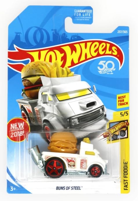 Hot Wheels Buns of Steel [White Hamburger Truck] Fast Foodie 5/5, 237/365, New for 2018!, 1:64 Scale Diecast Vehicle