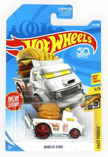 Hot Wheels Buns of Steel [White Hamburger Truck] Fast Foodie 5/5, 237/365, New for 2018!, 1:64 Scale Diecast Vehicle