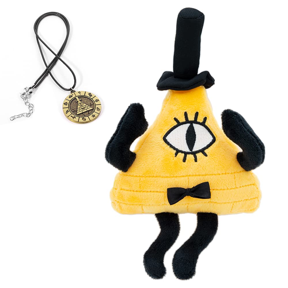 EIKOU Gravity Falls Bill Cipher Plush Keychain, Yellow Triangle Stuffed Doll with Top Hat, Soft Cartoon Backpack Charm for Kids, Birthday Halloween