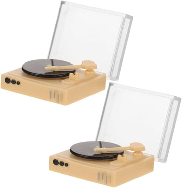 2 Pcs Realistic Miniature Vinyl Record Player -1:12 Scale Dollhouse Vintage Phonograph Gramophone Record Player Furniture, Micro Scene Decor, Cool DIY