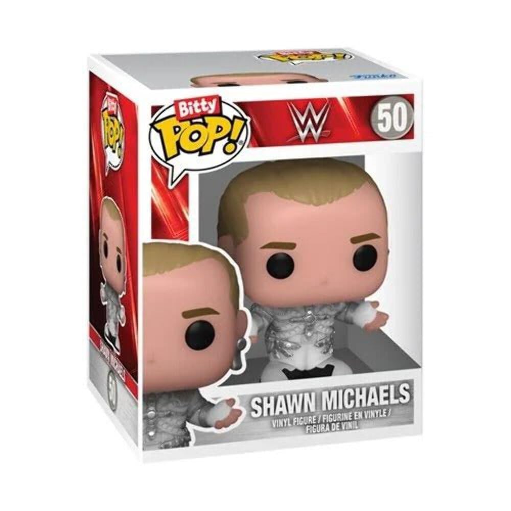 Funko Bitty POP! WWE - 4 Pack - Bret “Hit Man'' Hart, Shawn Michaels, “Mean'' Gene Okerlund, and A Surprise Mystery Mini Figure (2.2 Cm)