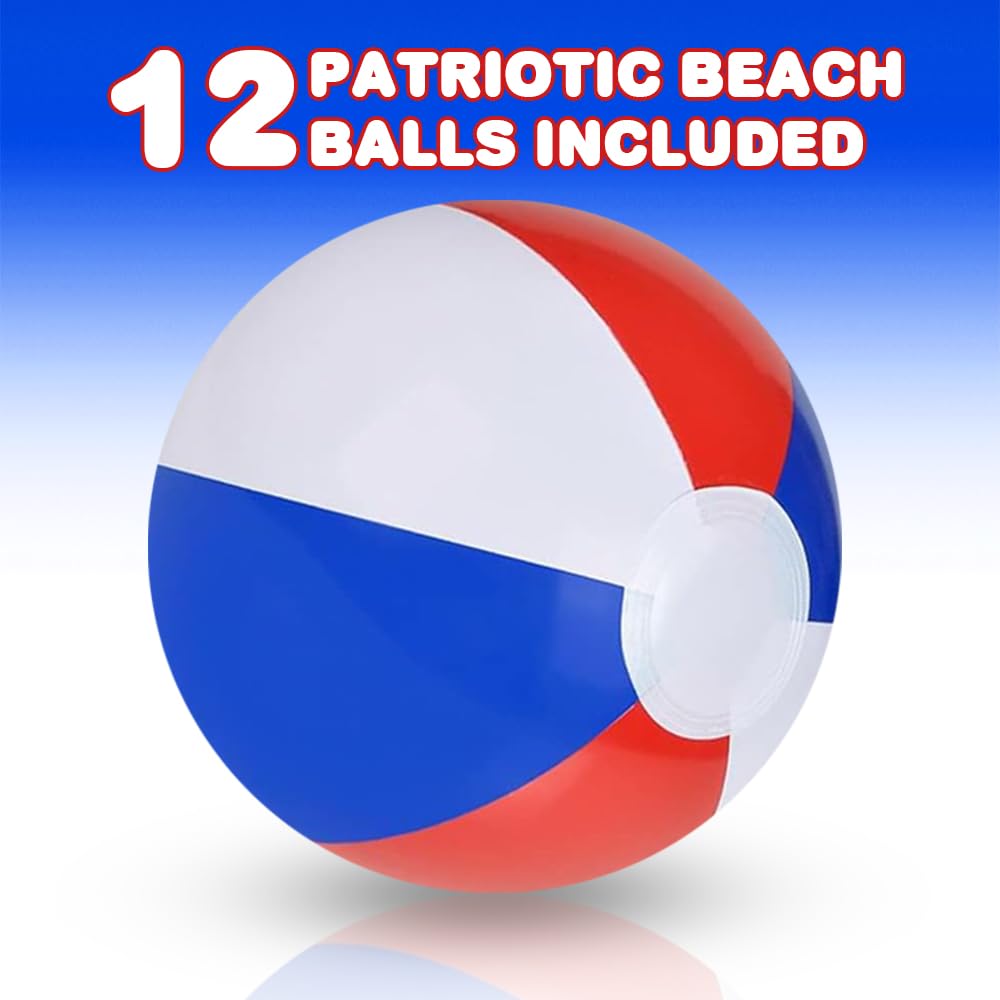 ArtCreativity 12 Pack 16" Patriotic Beach Balls for Kids, Inflatable Summer Toys for Boys and Girls, 250th Anniversary Beach Decoration, July 4th Pool