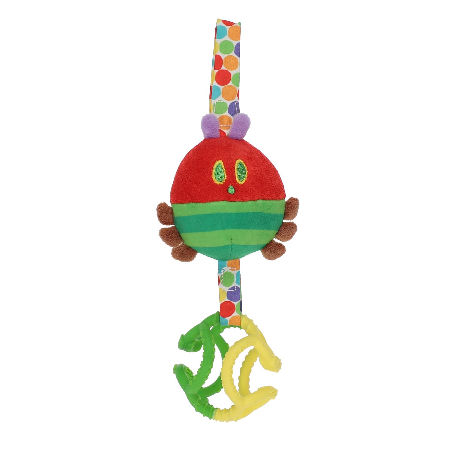 Eric Carle Very Hungry Caterpillar Chime Toy with Silicone Gummi Ogobolli - Makes Sound When Shaken and Great for Teething - Hanging Loop for On