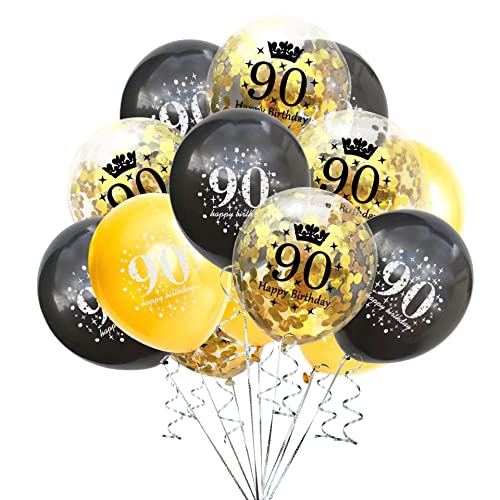 SHUNTAI 90th Birthday Balloons Gold and Black Party Decor Supplies