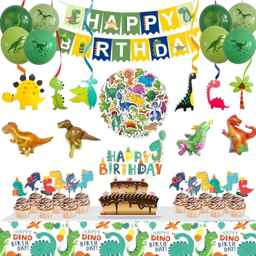 Dinosaur Birthday Decorations, 104 Piece Dinosaur Party Decorations for Boys Dino Birthday Party Supplies Set Include Banner Balloons Cake Toppers