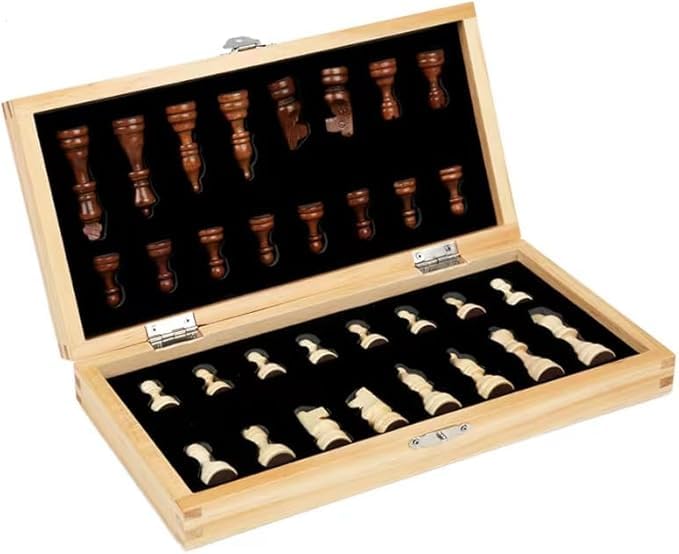 Magnetic Wooden Chess Set with Storage Slots - 15" Folding Board & Staunton Pieces | Portable Travel Chess Game for Adults and Kids