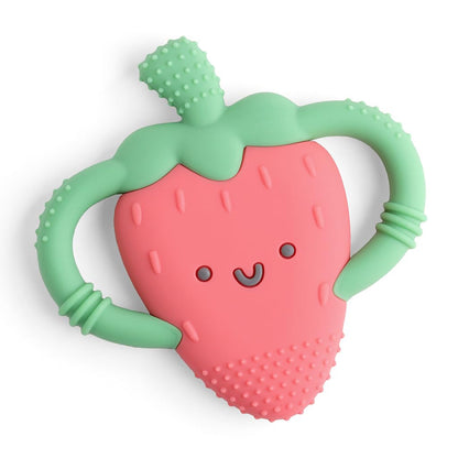 Itzy Ritzy Strawberry-Shaped Baby Teether with Handles - Silicone Teether for Babies with Easy-Grab Handles and Textured, Teethable Surfaces - Baby