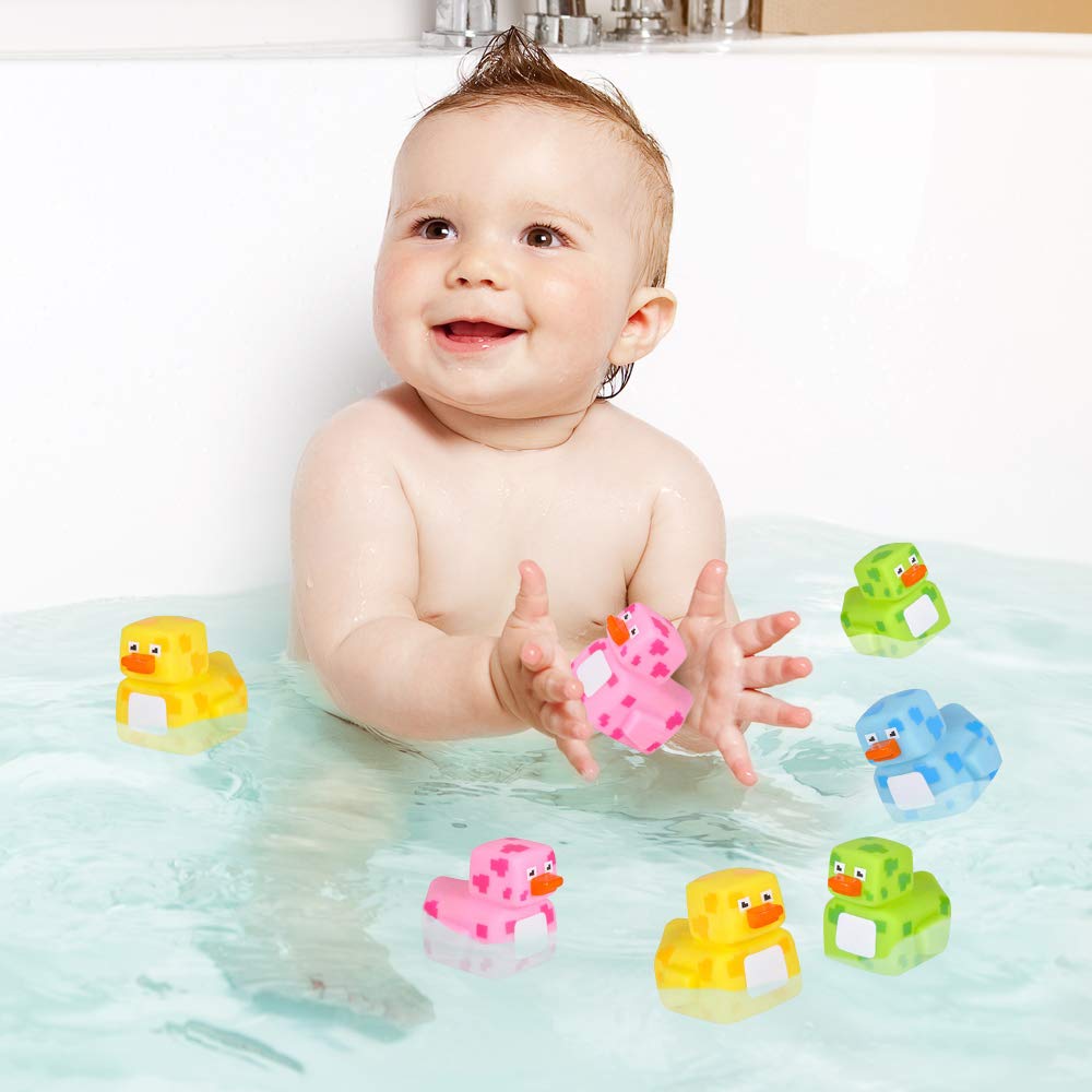 ArtCreativity 2.25 Inch Pixelated Rubber Duckies for Bath, Pack of 12 - Colorful Rubber Ducks in Bulk, Fun Bath Tub & Pool Toys, Cute Party Favors
