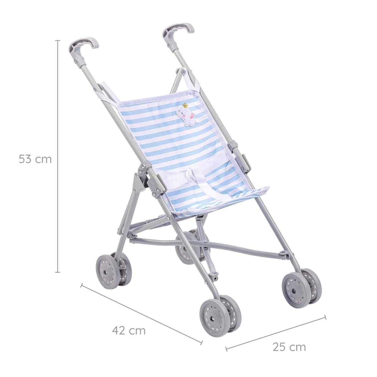 JC Toys Boutique | Folding Umbrella Doll Stroller for Children 2 Years Plus, Blue Stripes and Soft Embroidery | Sturdy Metal Frame | Pretend Play