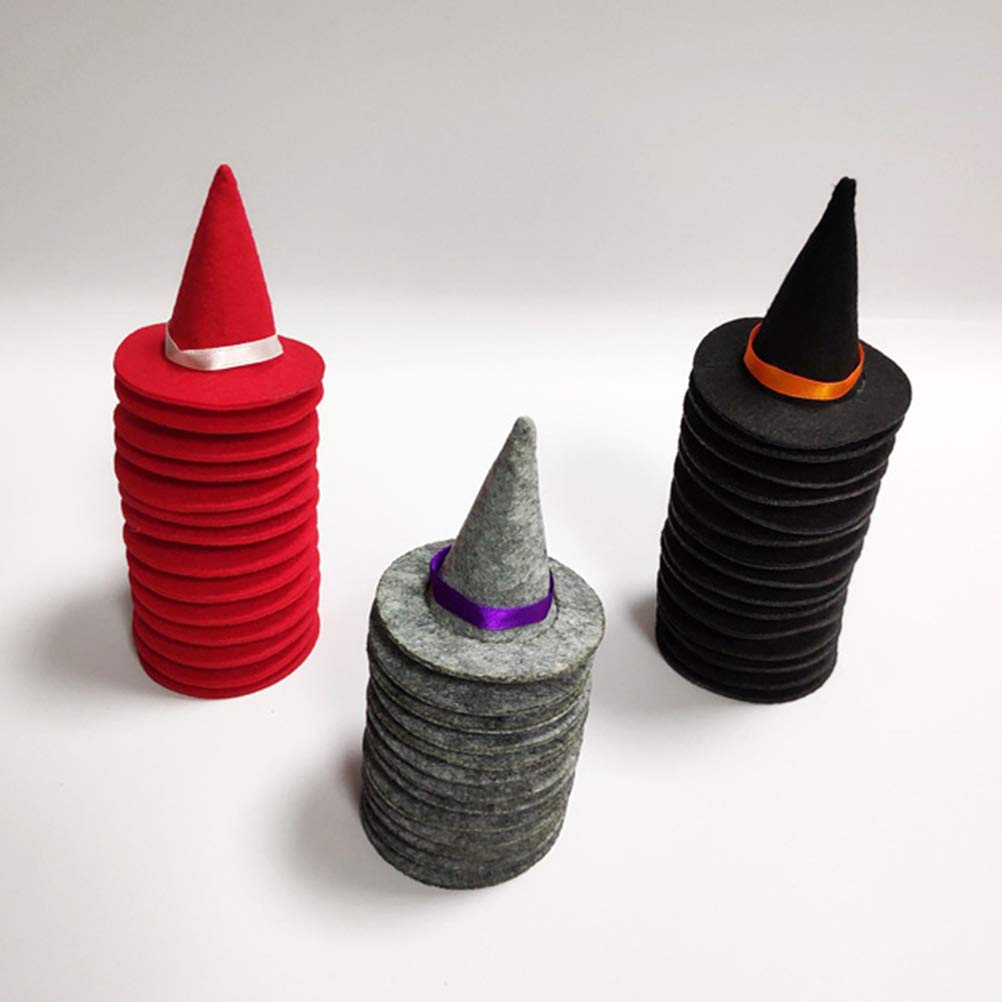 Amosfun 3pcs Halloween Wine Witch Hat Mini Felt Witch Hat Bottle Topper Caps For Halloween Party Table Decoration Miniature Work Diy Craft