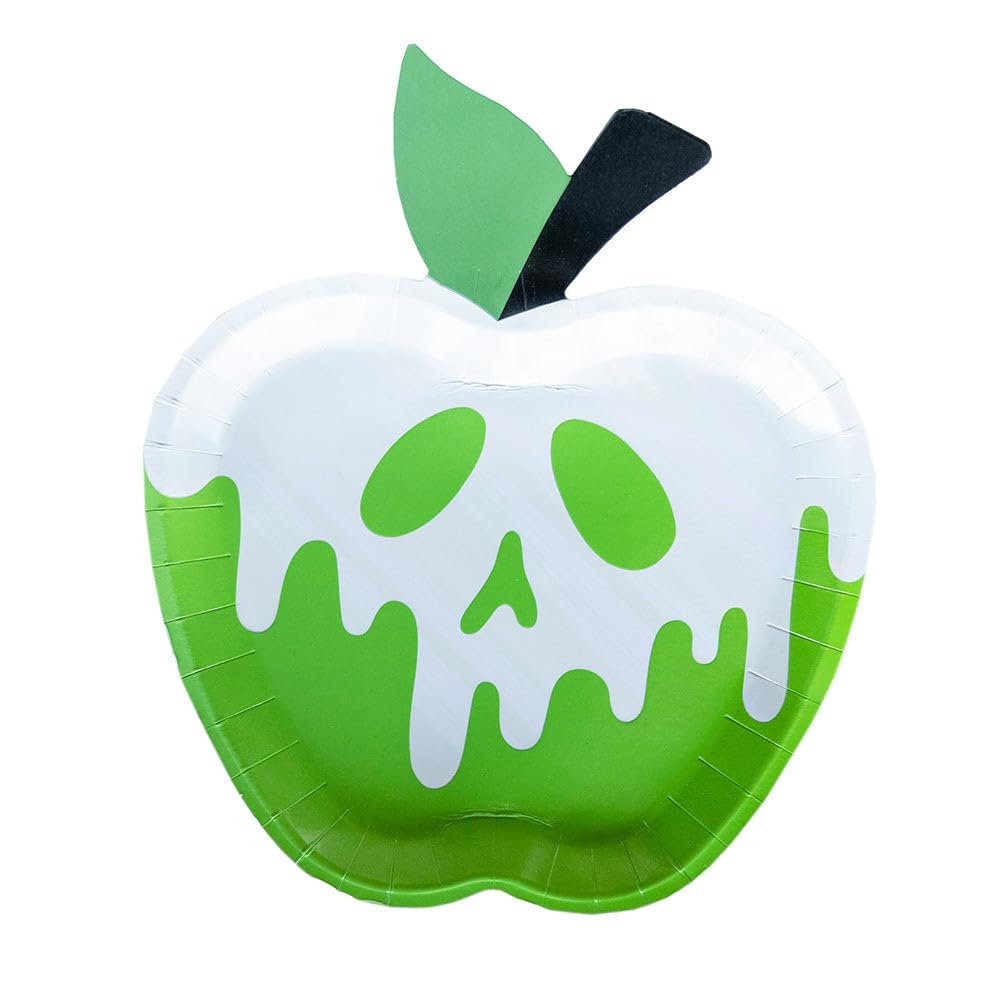 Jollity & Co Poison Apple Halloween Dessert Plates - Bright Green Paper Plates with White Foil - Pack of 8 Party Plates - Birthday Plates for Fall