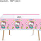 HACBYUTY Tablecloth, 2pcs Hello Cat Kitty Birthday Party, Rectangular, Plastic, 70'' x 42'', Waterproof, Blue Pink
