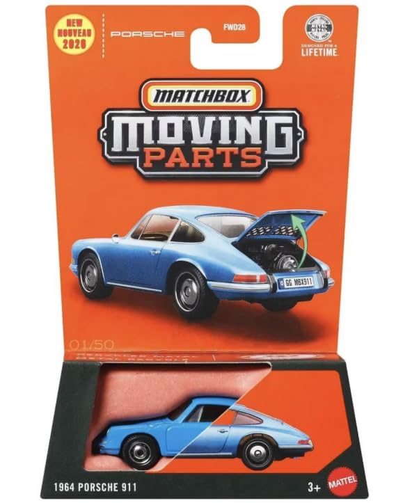 Matchbox Moving Parts 1964 Porsche 911 [Blue] 01/50, 1:64 Scale Diecast Toy Vehicle