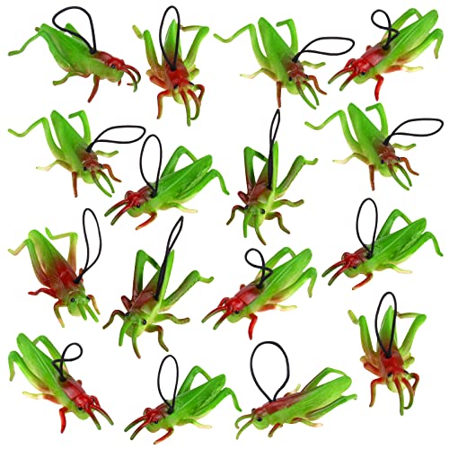 Mukum 16 Pcs Plastic Grasshoppers - Kids' Plastic Insect Figures, Fake Bugs, Green, Easter Party Favors, Tropical Character Toys for Insect Themed