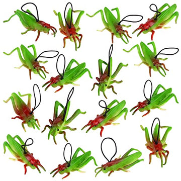 Mukum 16 Pcs Plastic Grasshoppers - Kids' Plastic Insect Figures, Fake Bugs, Green, Easter Party Favors, Tropical Character Toys for Insect Themed