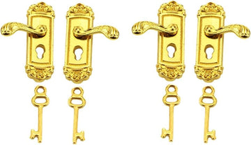 1/12 Miniature Door Handle, 2 Pair Left and Right Handles Dollhouse Decoration Accessories, Gold