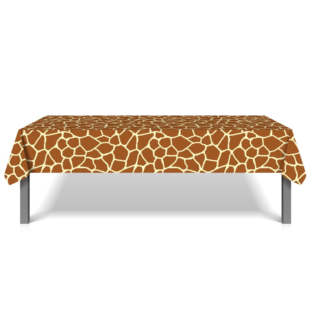 2Pcs Jungle Animal Theme Table Cover, Giraffe Print Birthday Tablecloth Supplies, Plastic Disposable Giraffe Animal Print Party Decorations Table