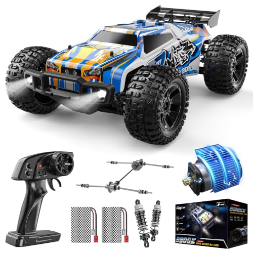 Holyton 1:10 Large High Speed Remote Control Car with LED Shell Lights, 48+ KM/H, 4WD Offroad Monster Truck for Adults & Kids, Hobby RC Truck Vehicle