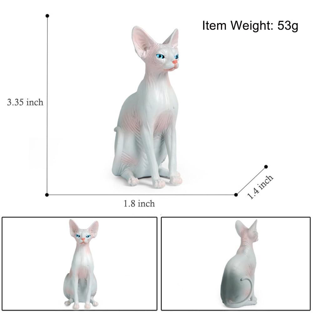 Simulated Hairless Cat Model Figure Toy, 2 Pcs Realistic Sphynx Hairless Cat Figurines Collection Playset Science Educational Props Toy(Grey&Pink)