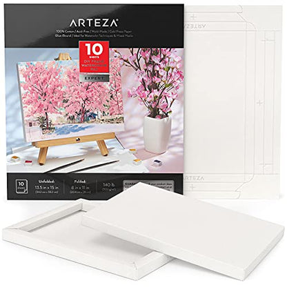 ARTEZA Watercolor Paper Foldable Canvas Pad, 8.03x11.02 Inches, 10 Sheets, Cotton Paper