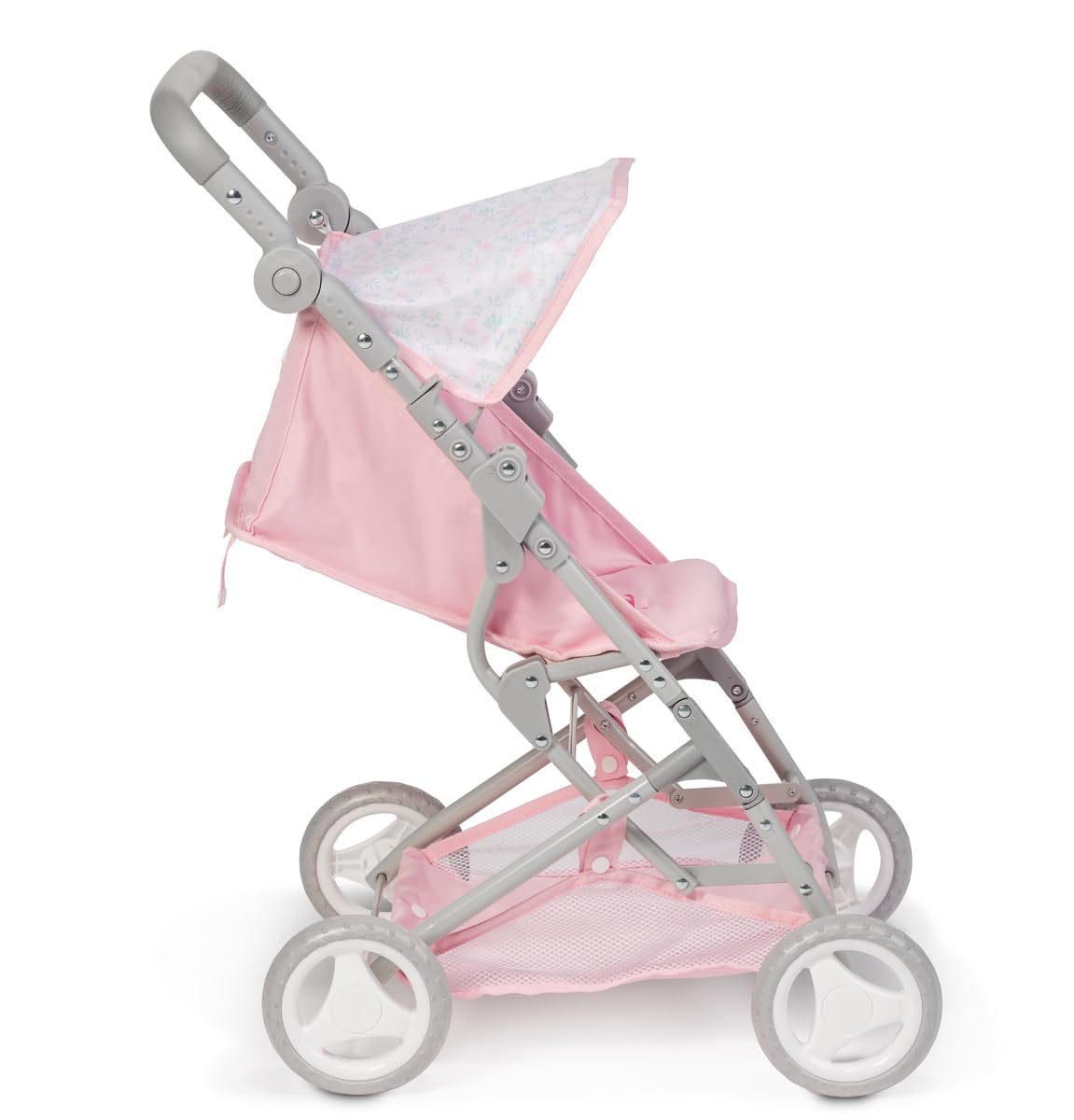 JC Toys - Berenguer Boutique | Fashionable Stroller with Canopy and Storage | Simple Folding |Pink Floral Collection | for Dolls up to 18" | Ages 3+