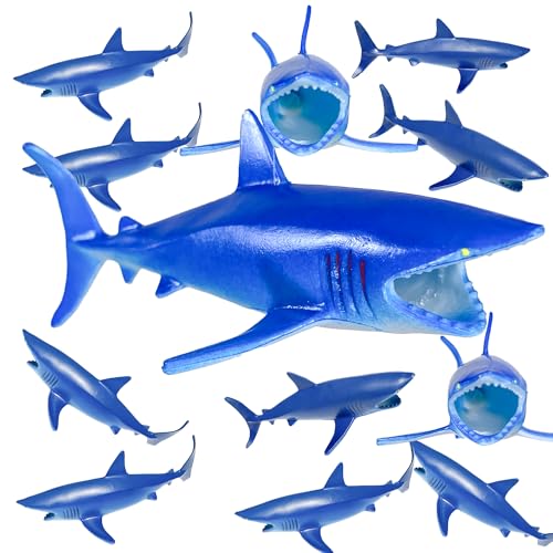 Akkeel Direct 12pcs Plastic Sharks for Drinks - Great Decor for Party Shark Theme Party, Vinyl Sharks for Lemonade & More (12)