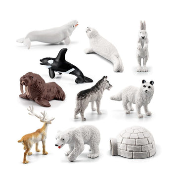 XIZHI 10 Mini Arctic Animals Figurines - Realistic PVC Bear, Seal, Reindeer, Wolf, Rabbit, Arctic Fox, Igloo Decor for Kids' Parties