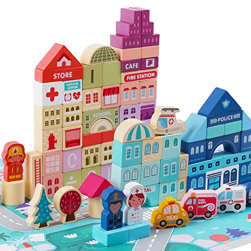 LENNYSTONE Wooden Building Blocks for Toddlers, Kids City Construction Stacking Creative Toys, Preschool Learning Education Block for Boys Girls Ages