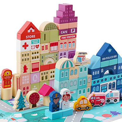 LENNYSTONE Wooden Building Blocks for Toddlers, Kids City Construction Stacking Creative Toys, Preschool Learning Education Block for Boys Girls Ages