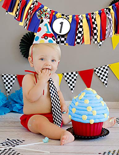 First Birthday Party Supplies - Race Car Banner For Photo Booth Props And Backdrop Cake Smash, Best 1st Party Decorations For Kids (1st Race Car