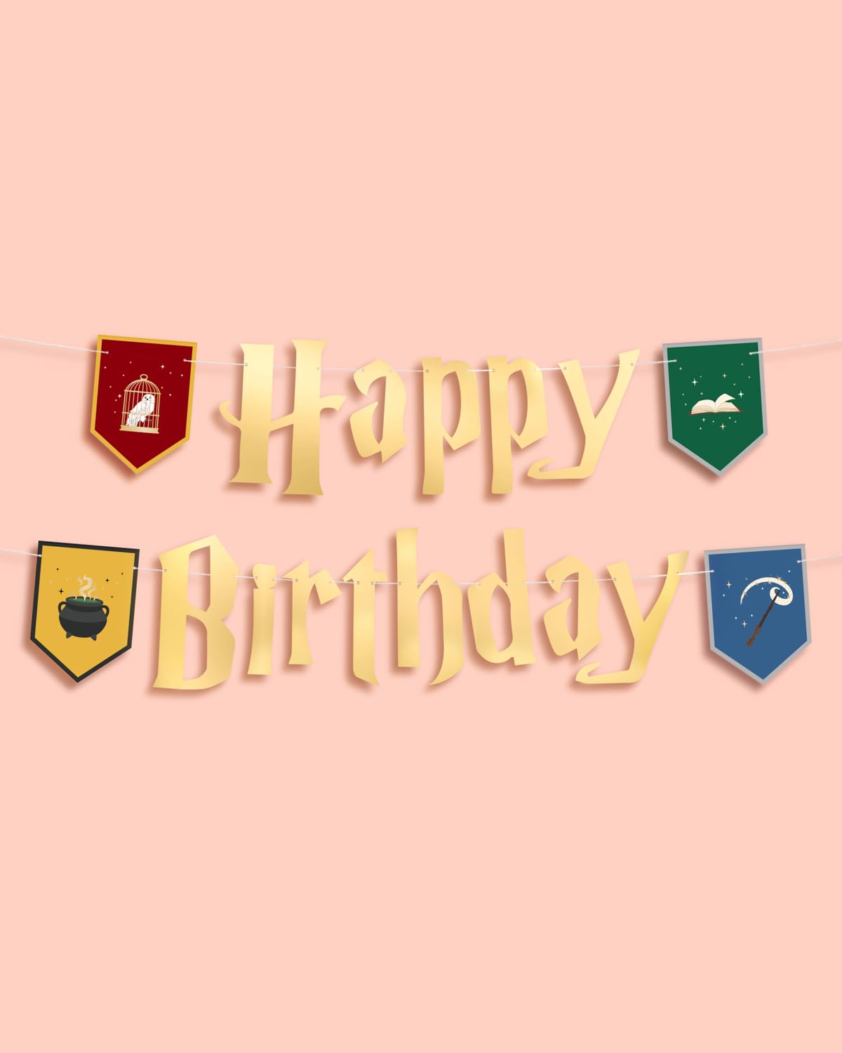 xo, Fetti Wizard Happy Birthday Banner Gold Foil 6.5ft | Kids Party Decor