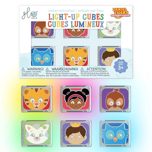 Glo Pals Water Daniel Tiger Activated Light-Up Sensory Bath Toy Vibrant Cubes for Bathtime and Sensory Play, Pack of 6