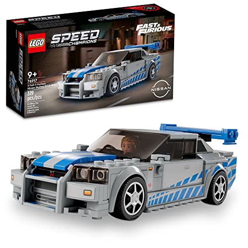 LEGO Speed Champions 2 Fast 2 Furious Nissan Skyline GT-R (R34), Race Car Toy Model Building Kit, Collectible with Racer Minifigure, 2023 Set