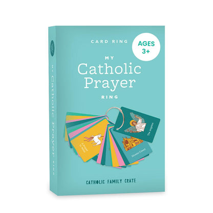 My Catholic Prayer Ring Cards - 27 Brightly Illustrated Prayer Cards with 1.5" Metal Ring - 2.5" x 4" Rounded Corners Religious Cards - Ideal Teaching