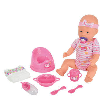 Simba Toys Newborn Baby Doll with Pink Accessories - 16.93" Includes Diaper, Bottle, Potty, and Eating Utensils | Kids and Toddlers Ages 3 and Up