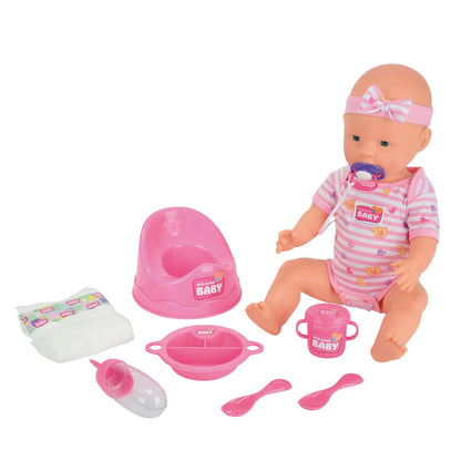 Simba Toys Newborn Baby Doll with Pink Accessories - 16.93" Includes Diaper, Bottle, Potty, and Eating Utensils | Kids and Toddlers Ages 3 and Up