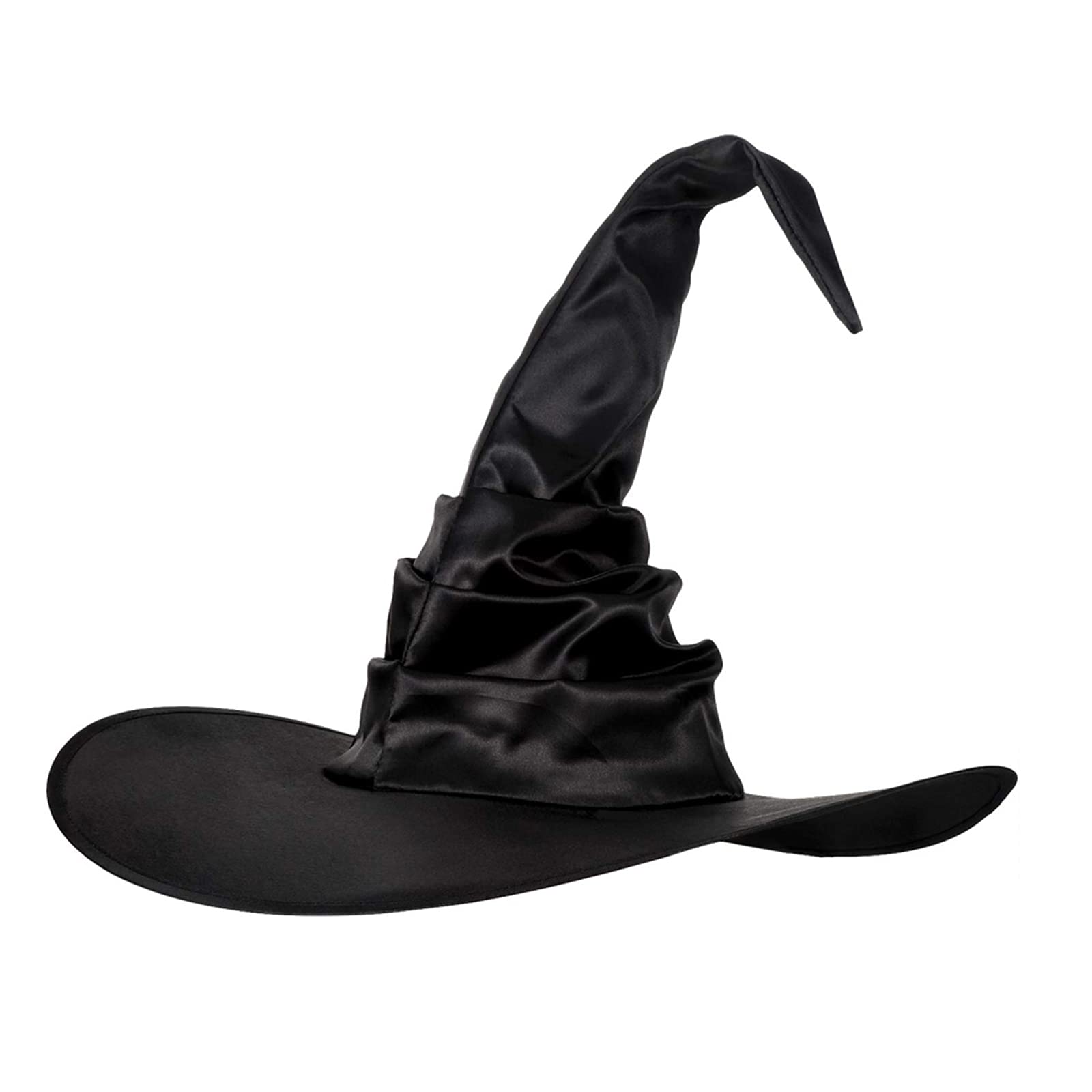 Wrrkayly Halloween Witch Hat for Women Men Feather Witch Spire Wizard Hats Lace Halloween Costume Girl Cosplay Party Dress Up Props (Black Folds Style