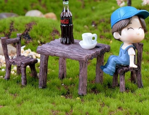 3 Pcs Miniature Table and Chairs Set - Outdoor Pastoral Style Fairy Garden Furniture Ornaments - Resin Bench & Chair Kit for Dollhouse Accessories