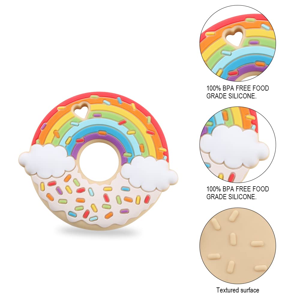 AmazingM Rainbow Donut Sensory Chew Teether for Boys and Girls,Food Grade Silicone Safety Chewy Teething Toy for Kids with Autism, ADHD,Oral
