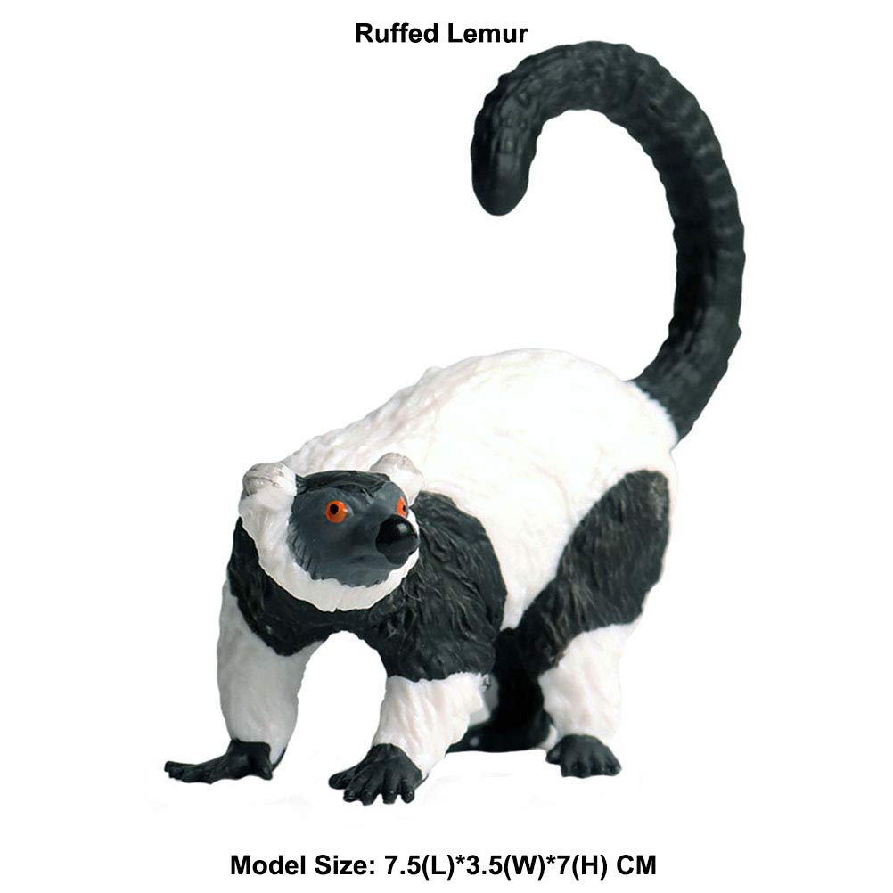JOKFEICE Realistic Animal Figures Ruffed Lemur Figurines, Science Project, Cake Topper, Early Educational Toys Birthday for Toddlers Kids Age 3 4 5