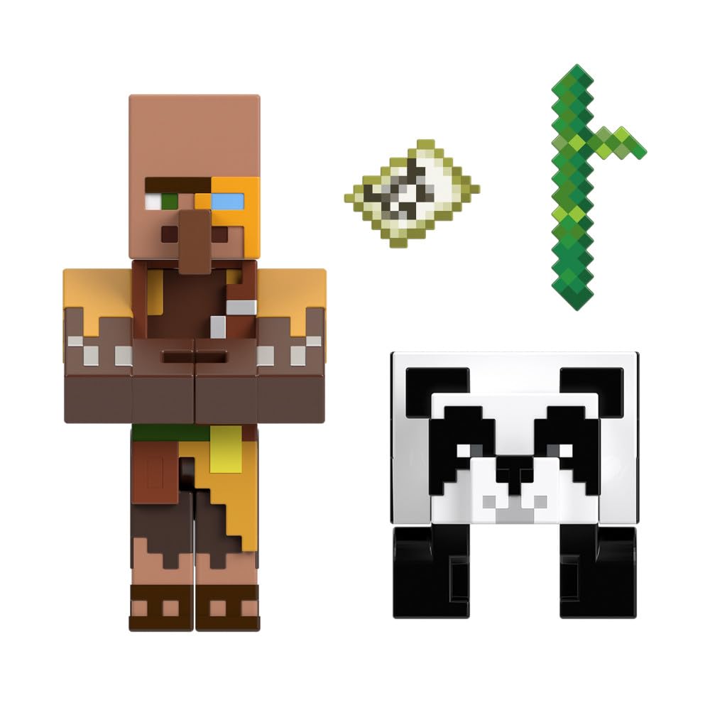 Minecraft Vanilla Action Figure Cartographer Jungle and Panda 3.25" Pack for Kids Ages 6 and Up